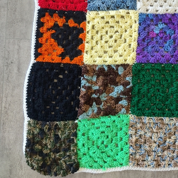Multicolor Handmade Crochet Granny Square Roseanne Afghan Throw Blanket 39x36 - Picture 3 of 12